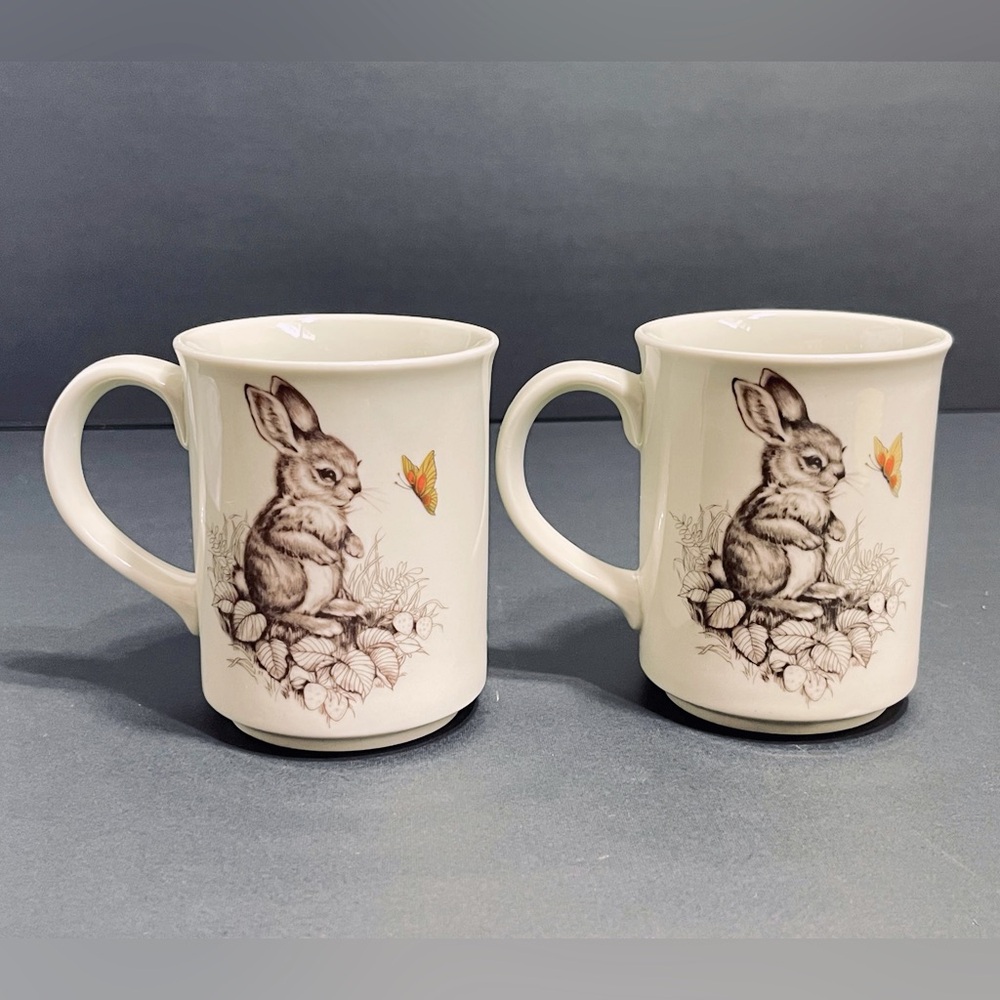 Vintage Otagiri Bunny Rabbit Butterfly Coffee/Tea Mugs Set Of 2 Japan